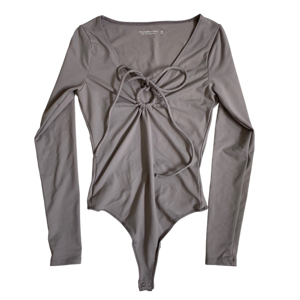 Abercrombie & Fitch Soft A&F Collection Tie‎ Front O-Ring Bodysuit Taupe XS